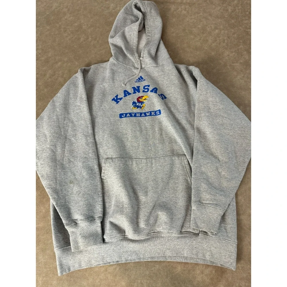 Adidas‎ Mens Kansas Jayhawks Graphic Logo Drawstring Hoodie Sweatshirt Gray M